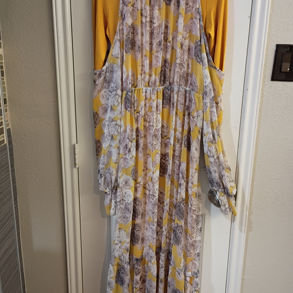 Floral Yellow and Gray Maxi Dress